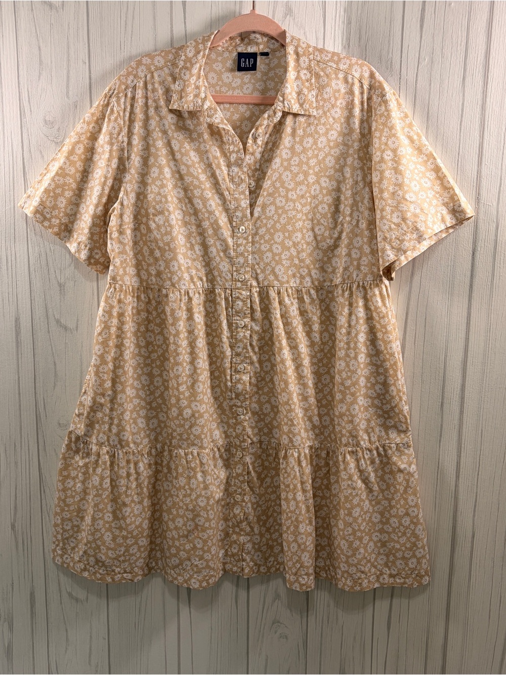 NWOT | GAP Tiered A-line Cotton‎ Shirt Dress Neutral Floral Print, Large